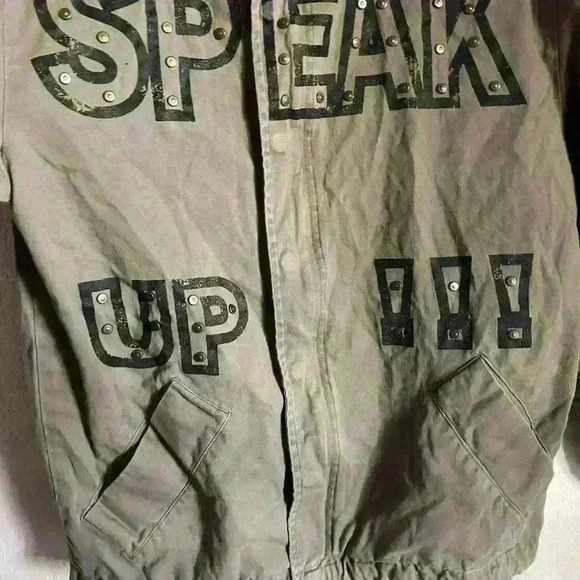 Zara Military Speak Up Trench Motor Biker Graphic Bird Olive Green Jacket XS - Picture 4 of 15
